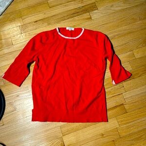 Women’s coral 3/4 sleeve ribbed crew neck